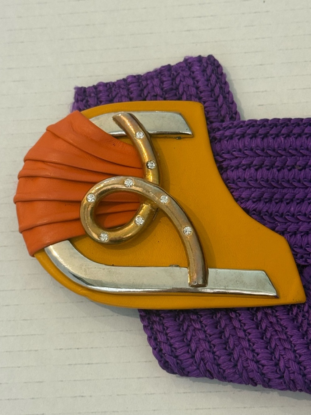 Purple Woven Waist Belt with Yellow Orange Decorative Buckle IB Diffusion Belts